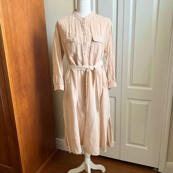 NWT ZARA linen button down midi shirt dress. Size L - Picture 6 of 10